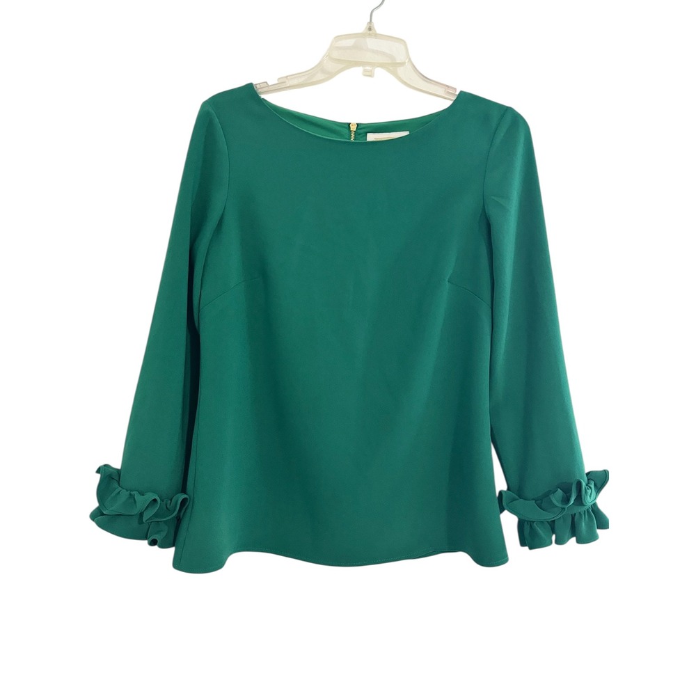 STS Sail to Sable Emerald Green Ruffle Cuff Long Sleeve Top Blouse Women's Small